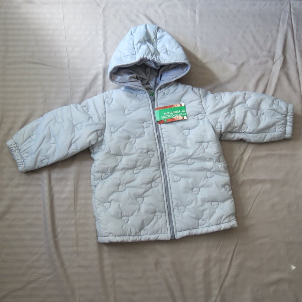 United Colors of Benetton Girls Blue Puffy Coat w/Hearts  Sz cm98 (2/3 yrs)  NWT